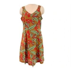 Toad&Co Sunkissed Petal Dress Womens Med Ochre Tropical Floral Travel Hiking